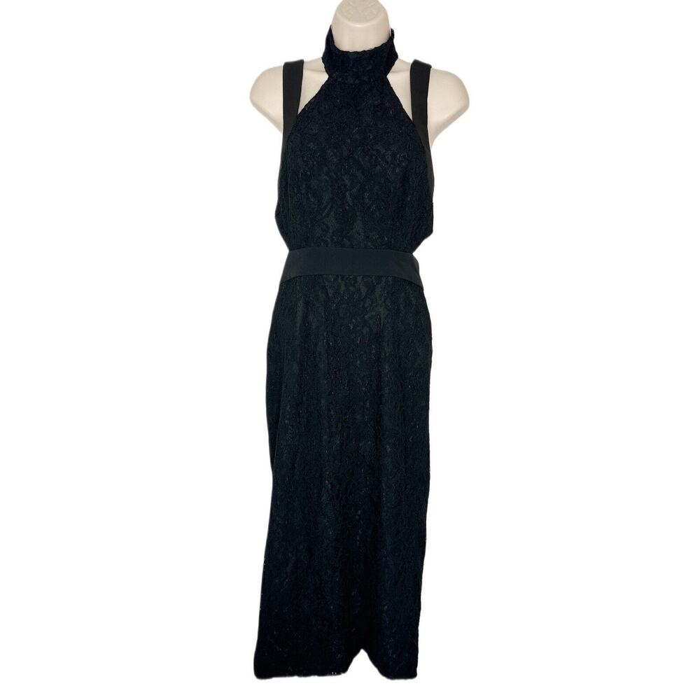 Fame & Partners Black Lace Sleeveless Halter Backless Midi Dress Size 6